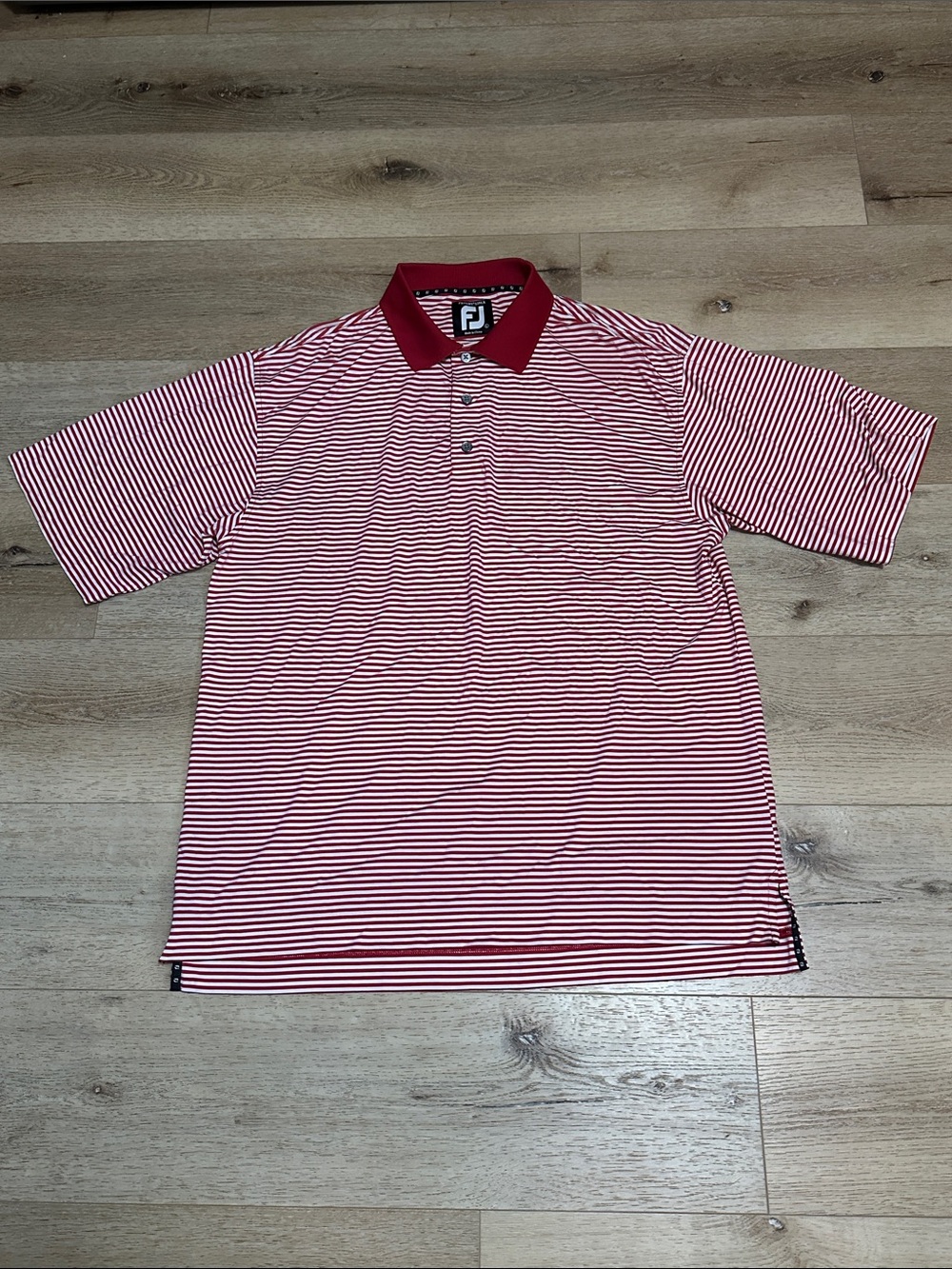 FootJoy Red and White Striped Polo with Contrast Collar
